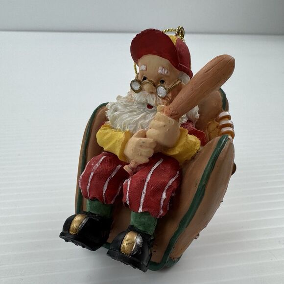 Vintage Baseball Santa Ornament Santa Holding Bat in Glove Chair Sports Xmas - Picture 9 of 11